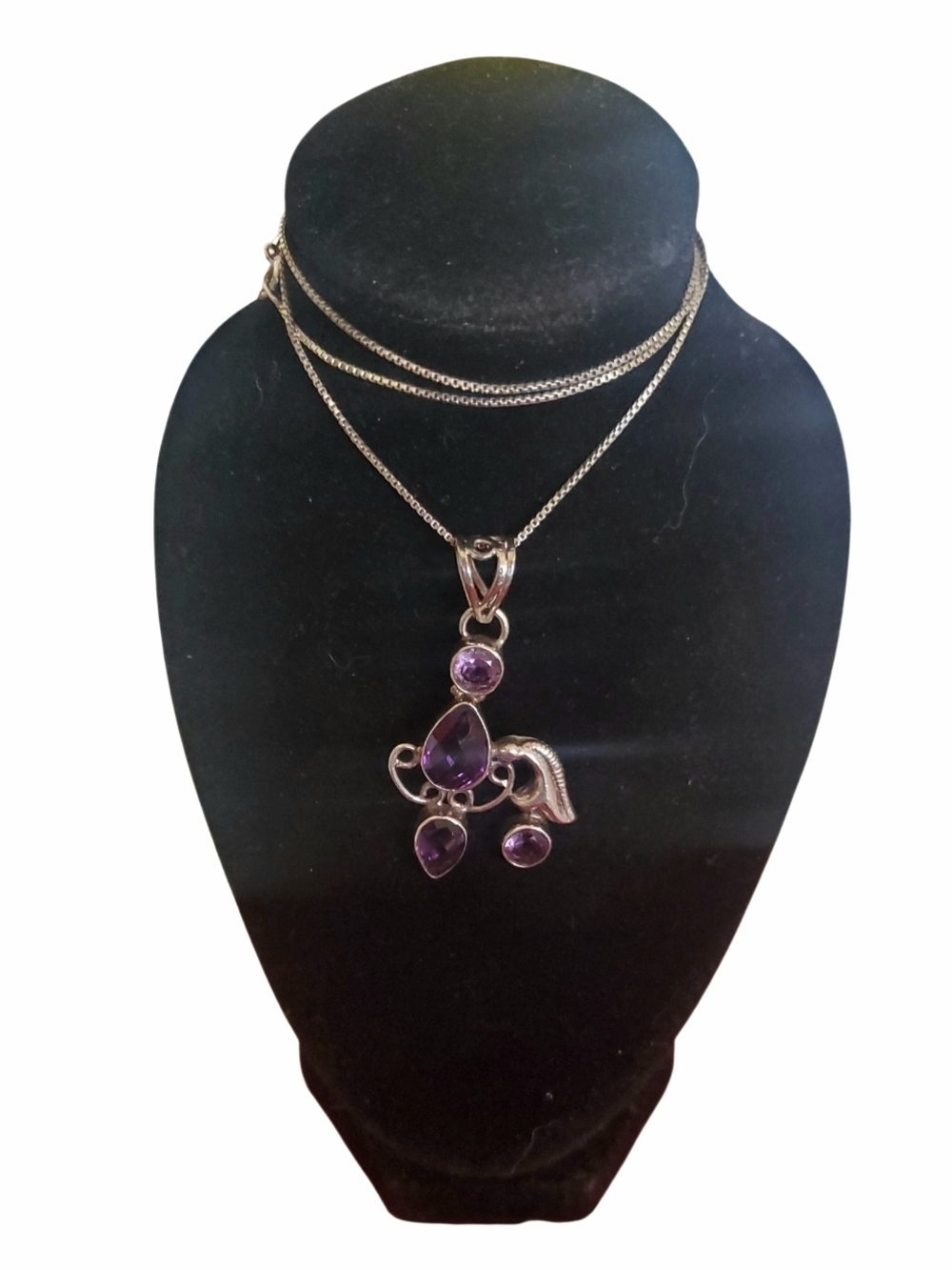 Silver Necklace with Amethyst  Gemstone Pendant. Unique Setting.